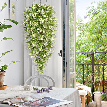 Waipfaru 4Pcs Fake Hanging Plants 2.7ft Fake Plants Eucalyptus Leaves UV Resistant Fake Vines Ivy Artificial Plants Outdoor Faux Plants Indoor Bedroom Living Room Boho Wall Porch Shelf Decor