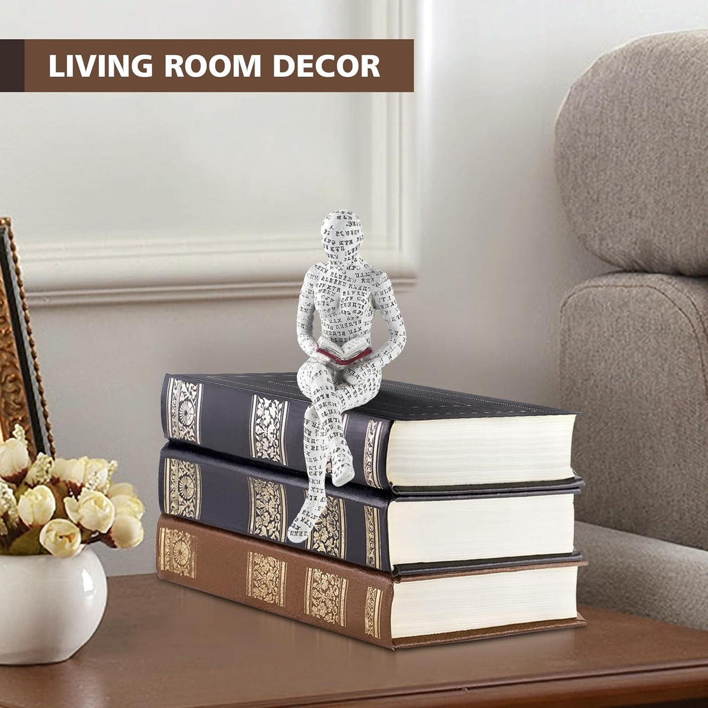 GRAPMKTG Home Decor Pulp Reading Women Thinker Statue Aesthetic Sculpture Room Decor Modern Abstract Decoration on Shelf Table Desk for Living Room Office Bedroom A