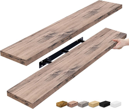 Sorbus Floating Shelves for Wall - 48 Inch Long Bathroom Shelves, Wall Decor for Bedroom, Kitchen, Living Room & Book Storage - Mounted Floating Shelf with Invisible Brackets (Maple Wood, 2 Pack)