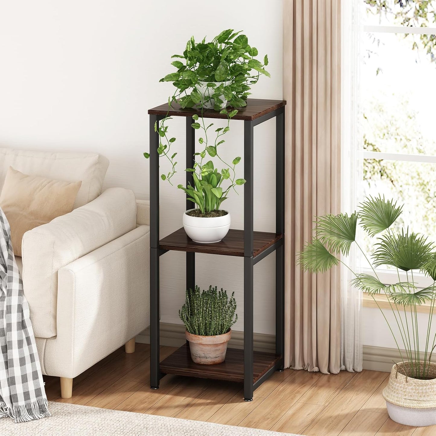 Plant Stand Indoor Corner Tall 2 Tier Metal Modern Flower Storage Plant Shelf Holder for Living Room Balcony Garden,Black (2 Tier-Black Round)