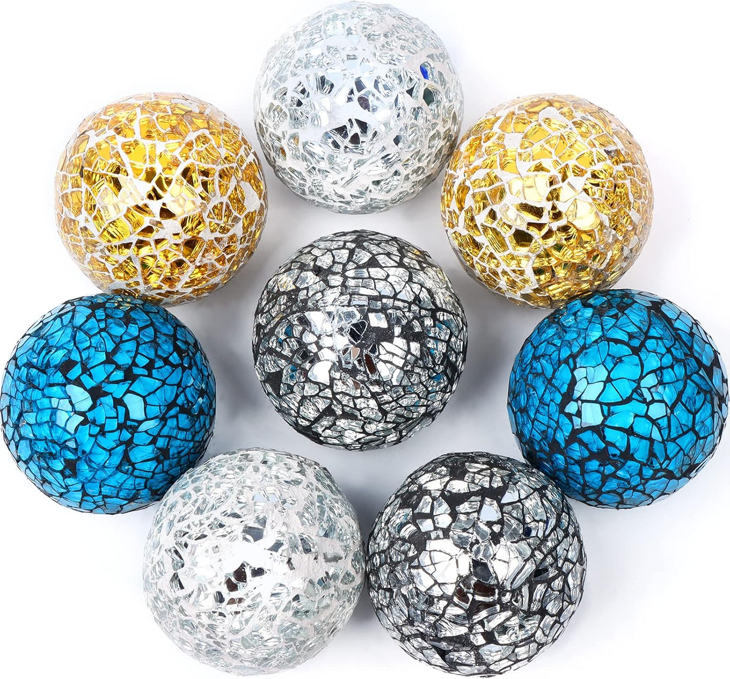 8 Pieces Mosaic Glass Orbs Balls Mosaic Sphere Glass Globe Decorative Orbs Centerpiece Balls Decorative Glass Balls for Bowls Vases Dining Table Centerpiece Decor