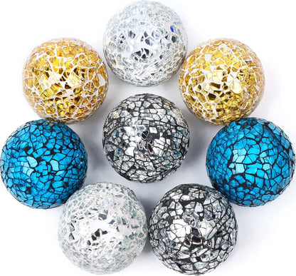 8 Pieces Mosaic Glass Orbs Balls Mosaic Sphere Glass Globe Decorative Orbs Centerpiece Balls Decorative Glass Balls for Bowls Vases Dining Table Centerpiece Decor