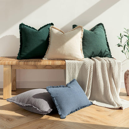 MIULEE Decorative Throw Pillow Covers Neutral Linen Fringe Throw Pillows Set of 2 Natural Beige Boho Farmhouse Cushion Covers with Tassels for Couch Sofa Bed Spring Home Decor 20x20 Inch