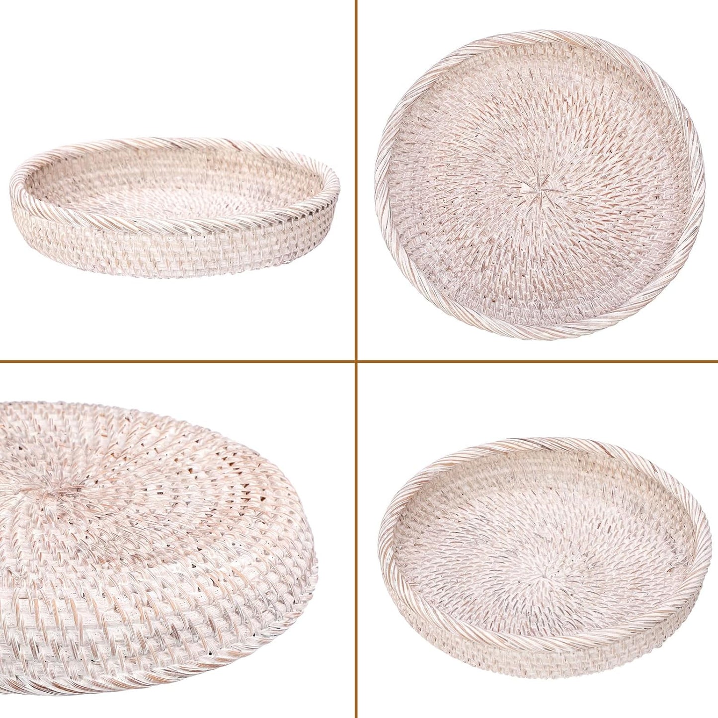 Hipiwe Small Key Basket Bowl for Entryway 7.6" Round Woven Wicker Basket Fruit Serving Tray Woven Basket Wall Decor Rattan Organizer Basket for Keys, Wallet,Whitewash