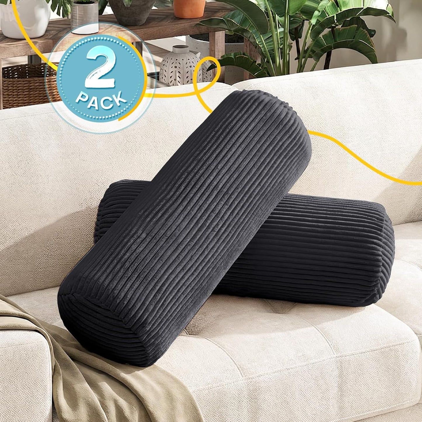 1 MIDDLE ONE Body Pillow, Memory Foam Body Pillows for Adults Sleeping, Decorative Bolster Pillow for Bed & Couch, Long Cylinder Tube Round Pillow, 24x7.87 Inches, Set of 2 (Light Grey)