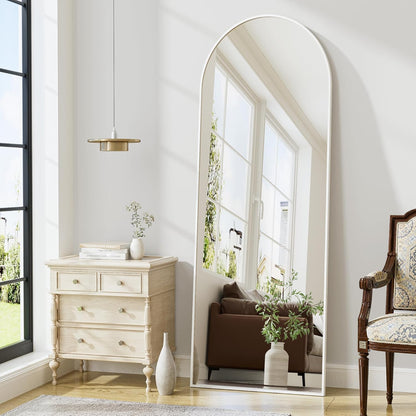 Mirror Full Length, 71"x26" Arched Full Length Mirror, Arch Mirror with Stand, Large Standing Mirrors, Oversized Full Body Mirrors with Aluminum Frame for Bedroom, Living Room (White)