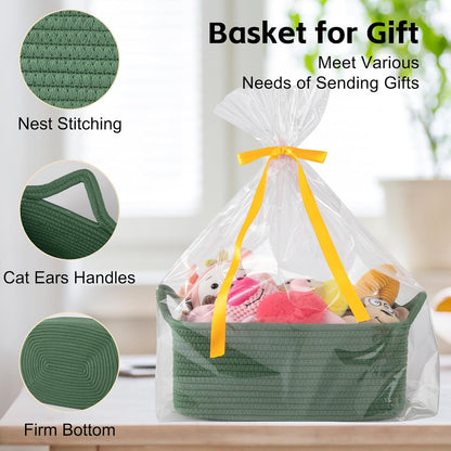 OIAHOMY Woven Basket, Gift Basket Empty with Gift Bags and Ribbons, Rope Baskets for Baby Showers, Storage Baskets with Handles for Nursery, Pet Toy Organizer - White