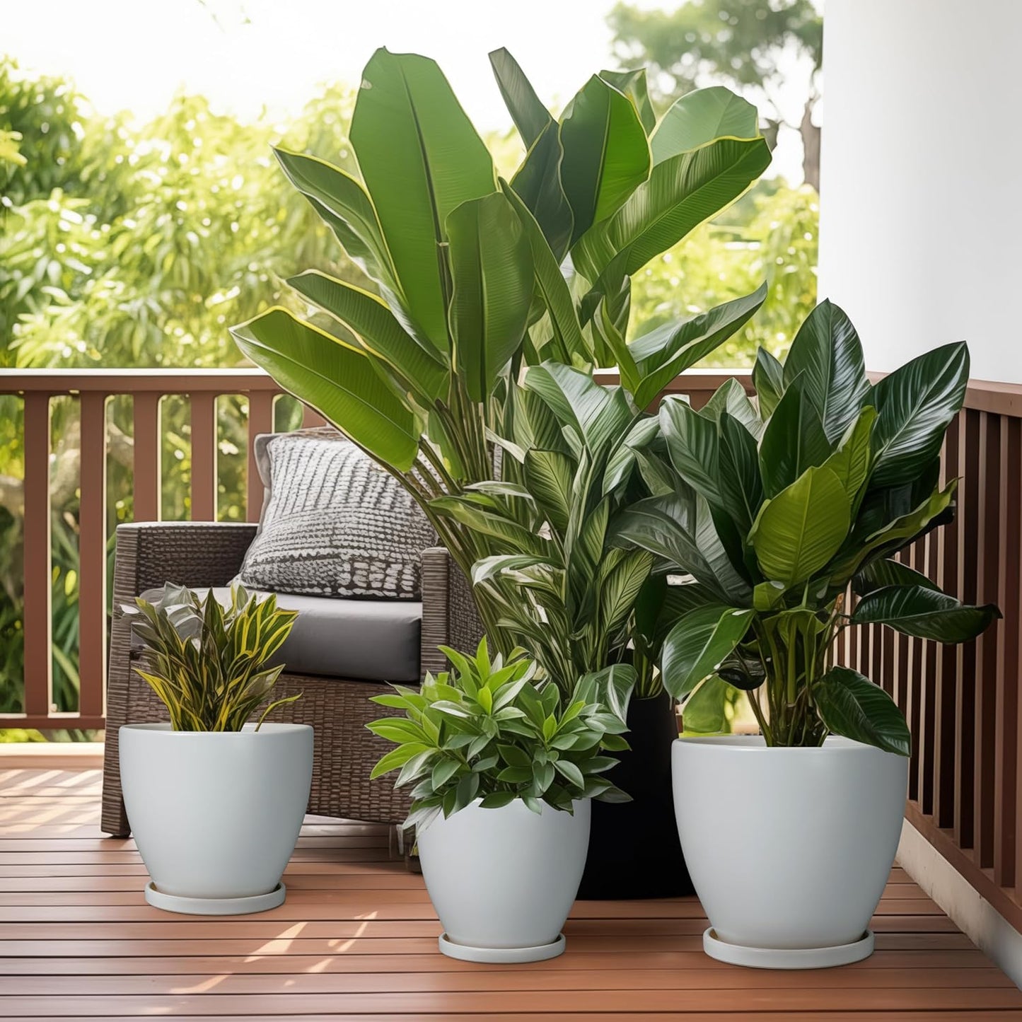 10 Inch Ceramic Planter Pot Round Plant Pot for Indoor Plants Outdoor Large Flower Pot with Drainage Hole and Saucer Blue
