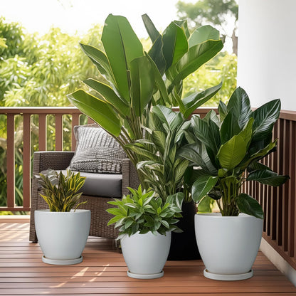 10 Inch Ceramic Planter Pot Round Plant Pot for Indoor Plants Outdoor Large Flower Pot with Drainage Hole and Saucer Blue