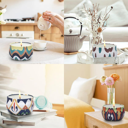 Candles Gift Set for Women, 4 Pack Scented Candles with 8% Essential Oils, 120H Long Lasting Aromatherapy Candles for Home Relaxation
