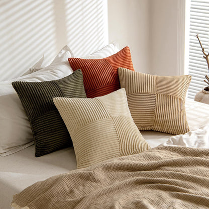 MIULEE Teal Orange Decorative Throw Pillow Covers 18x18 Inch Set of 4 Boho Corduroy Striped Cushion Cases Modern Farmhouse Patchwork Pillow Cases for Couch Sofa Bedroom Home Decor