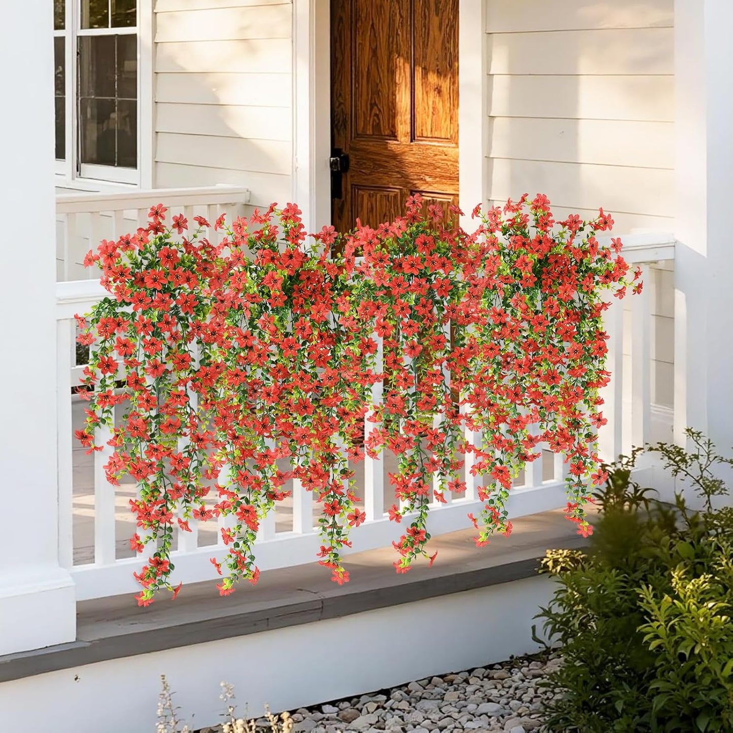 INQCMY Artificial Fake Hanging Flowers Plants for Outdoor Summer Decoration,2 PCS Faux Silk Daisy with Eucalyptus Leaves,UV Resistant Look Real for Outside Home Planter Porch Patio Balcony Yard Decor