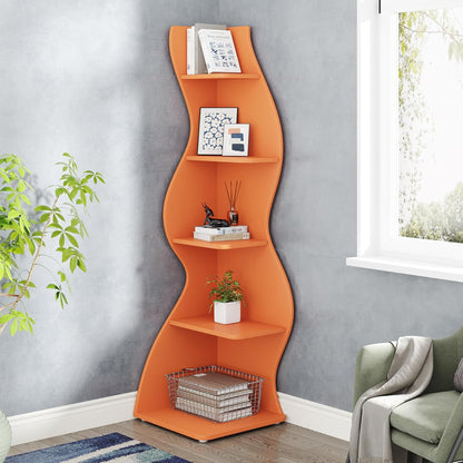 Tribesigns Corner Shelf, Modern 5-Tier Wall Corner Bookshelf, Stylish Corner Small Bookcase Storage Rack Plant Stand with Unique Shape for Living Room, Home Office (White, 1PC)