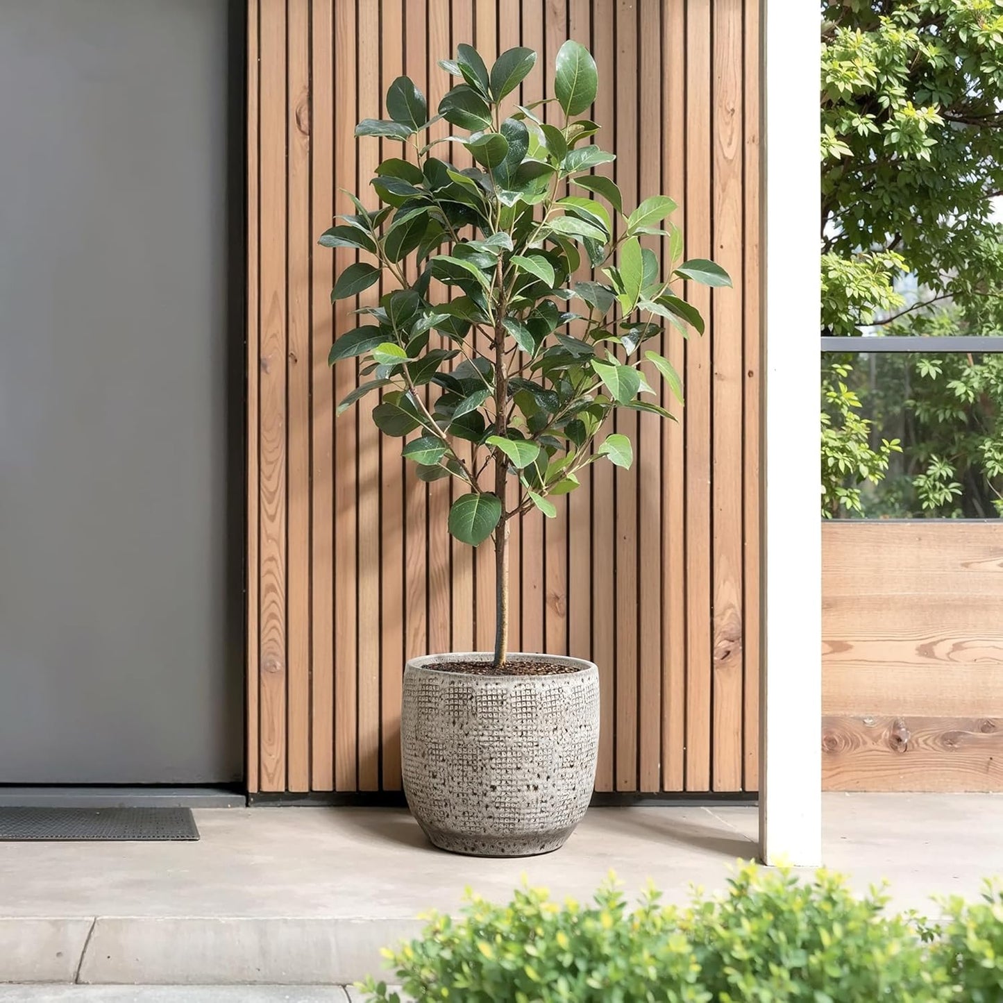 LuxenHome 15.75" Dia Large Ceramic Pots for Plants, Blue Glazed Planters for Outdoor Plants, Round Indoor Flower Pots with Drainage Hole and Rubber Plug for Home Garden Patio