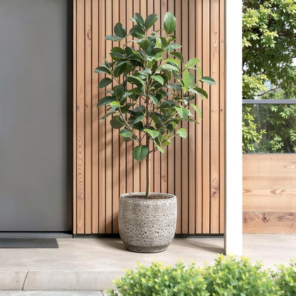LuxenHome 15.75" Dia Large Ceramic Pots for Plants, Blue Glazed Planters for Outdoor Plants, Round Indoor Flower Pots with Drainage Hole and Rubber Plug for Home Garden Patio
