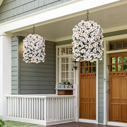 HyeFlora Artificial Flowers for Outdoors, 2pcs Faux Silk Pansies Flowers UV Resistant Fake Hanging Flower Plants for Outside Planters Porch Yard Patio Window Box (Mix Purple)