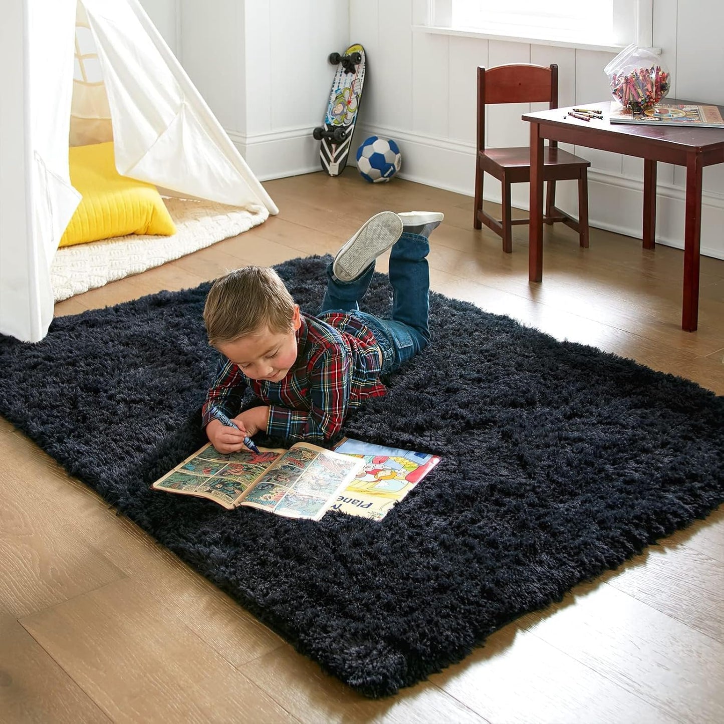 Ophanie Round Rugs 5Ft Ivory Circle Area Rug, Nursery Room Decor, Christmas Aesthetic Bedroom Home Circular Carpet 5 Foot, Fluffy Fuzzy Shag Plush Cream Living Room Rugs for Kids Boys Girls Teen Baby