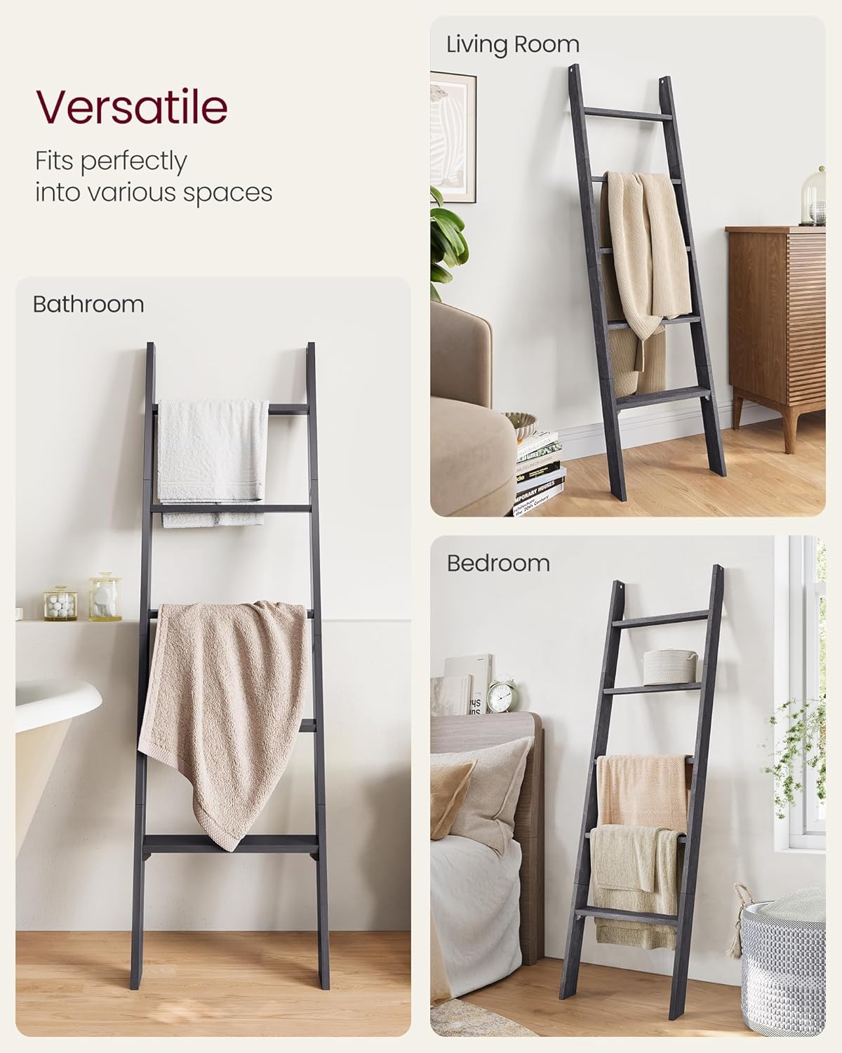VASAGLE Blanket Ladder Decorative Farmhouse for The Living Room, 5-Tier Ladder Shelf, Ladder Rack for Storage and Decor, Honey Brown ULLS018K41
