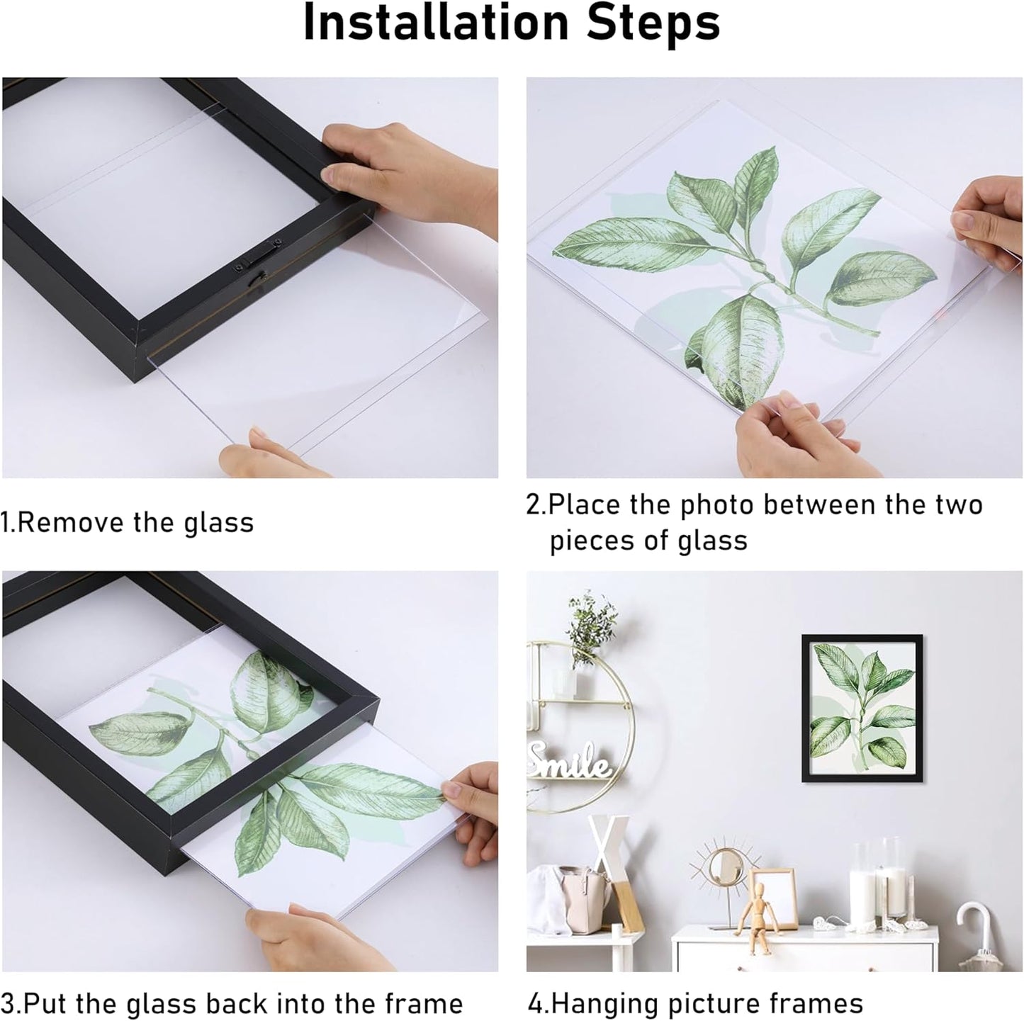 CORE ART 8x10 Floating Picture Frame,Double Plexglass Floating Frame for 5x7,4x6 Pictures,Wall or Tabletop Display,Black