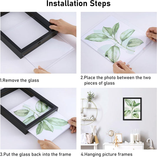 CORE ART 8x10 Floating Picture Frame,Double Plexglass Floating Frame for 5x7,4x6 Pictures,Wall or Tabletop Display,Black