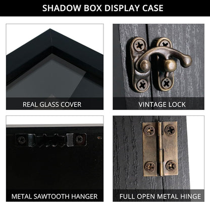 GraduatePro Shadow Box Frame 11x14 Display Case with Linen Back, Real Glass Window Door with Hinge, Picture Frame Wedding Bouquet Memorabilia Medals Photos Memory Box for Keepsakes, Carbonized Black