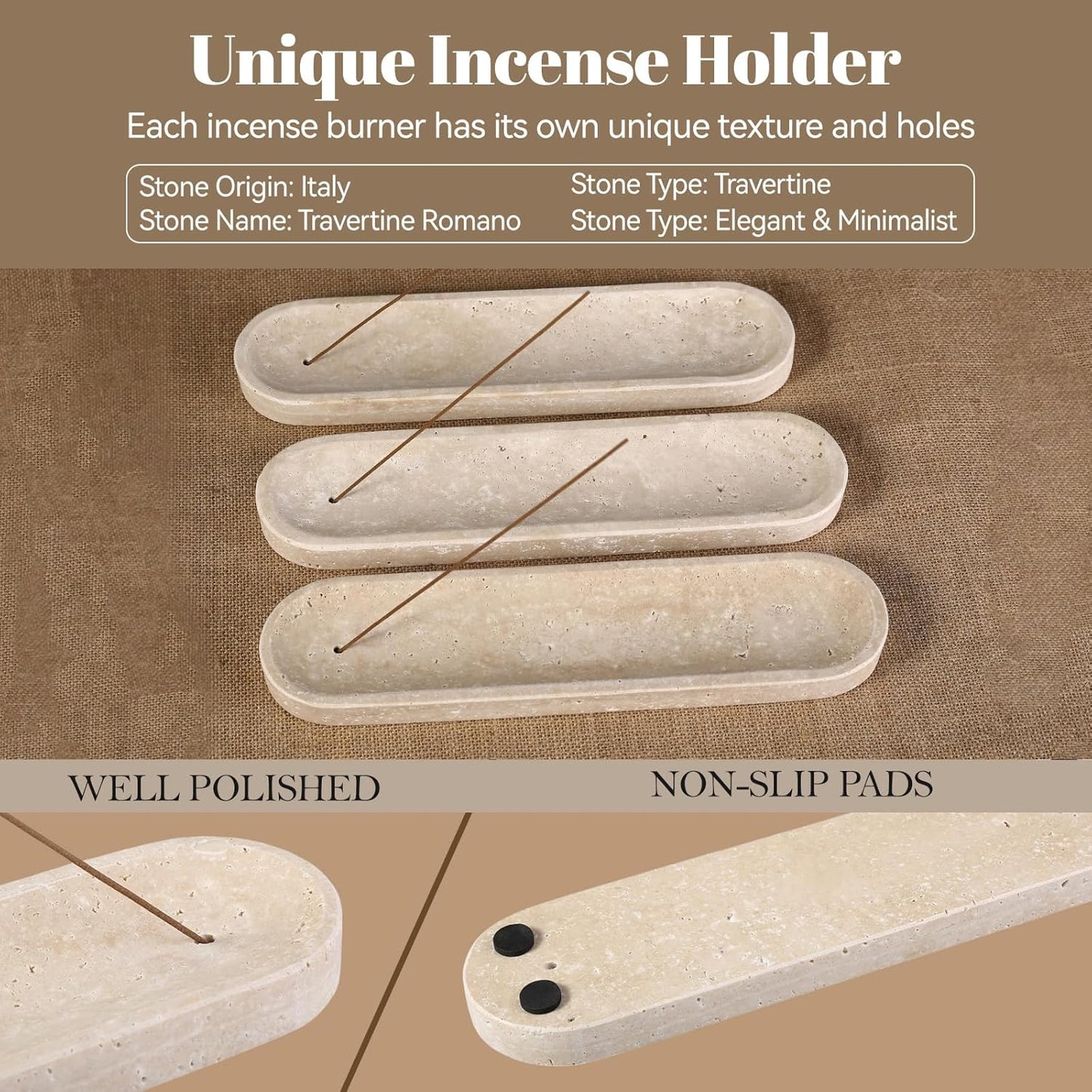 Koville Natural Marble Incense Holder, Incense Holder for Sticks with 9 Holes, Handmade Incense Burner Ash Catcher for Meditation Yoga SPA, Balsam Fir/Palo Santo/Sage/Cone (Green)