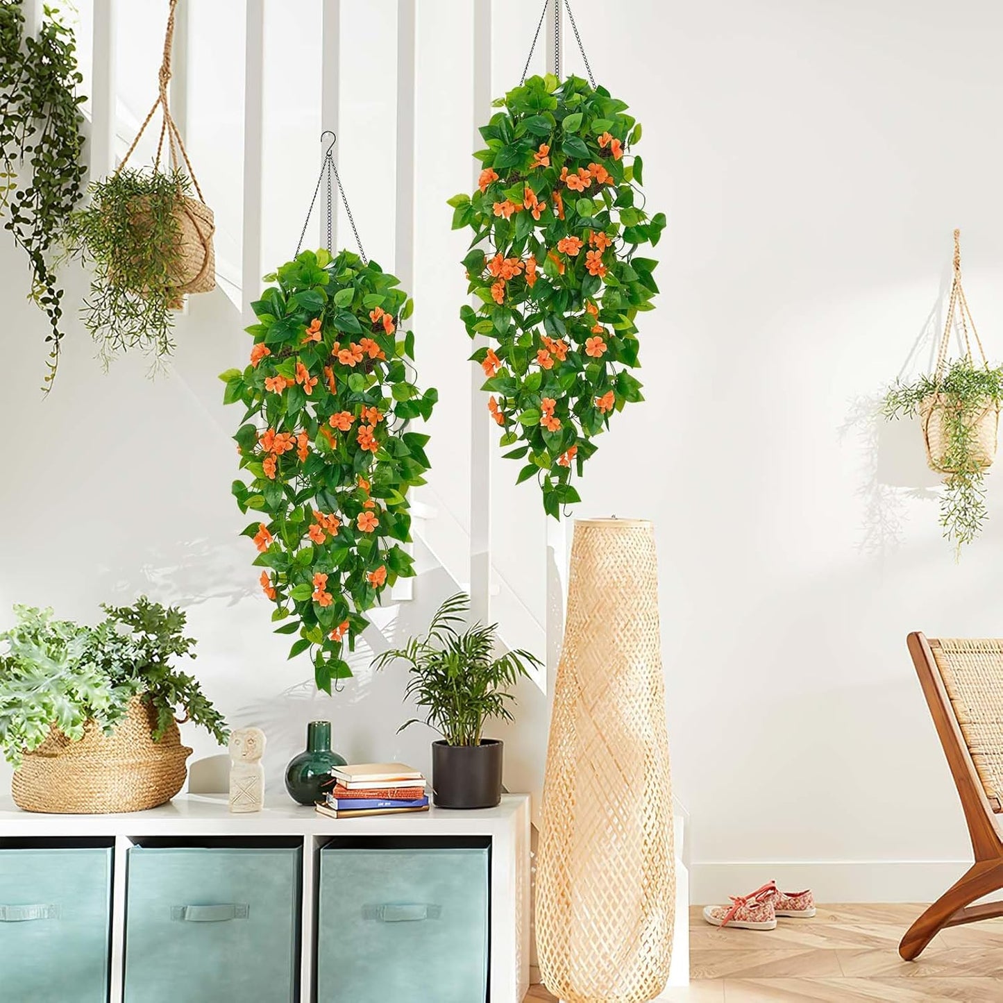 BLEUM CADE Fake Hanging Plants, 2pcs Artificial Pothos Vines Greenery for Wall Home Living Room Office Indoor Outdoor Decor (No Baskets)