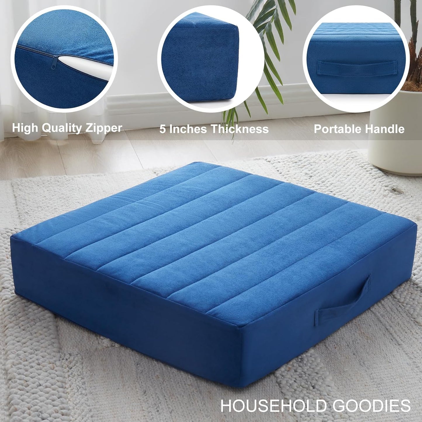 JKMAX 2 Pcs High Density Foam Floor Pillow - Upgraded Large Pillows Seating for Adults - Outdoor Floor Cushion with Soft Tufted Cover - Yoga Pillows for Sitting On Floor - 22 Inch Light Gray