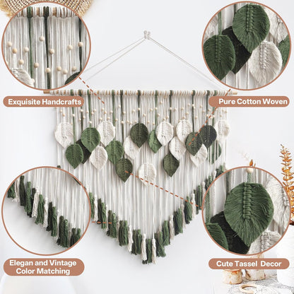 Lokeisna Macrame Wall Hanging, Woven Tapestry Beige & Dusty Rose Handmade Craft Macrame Wall Decor, Gallery & Nursery, Size 37.4” Lx27.5” W