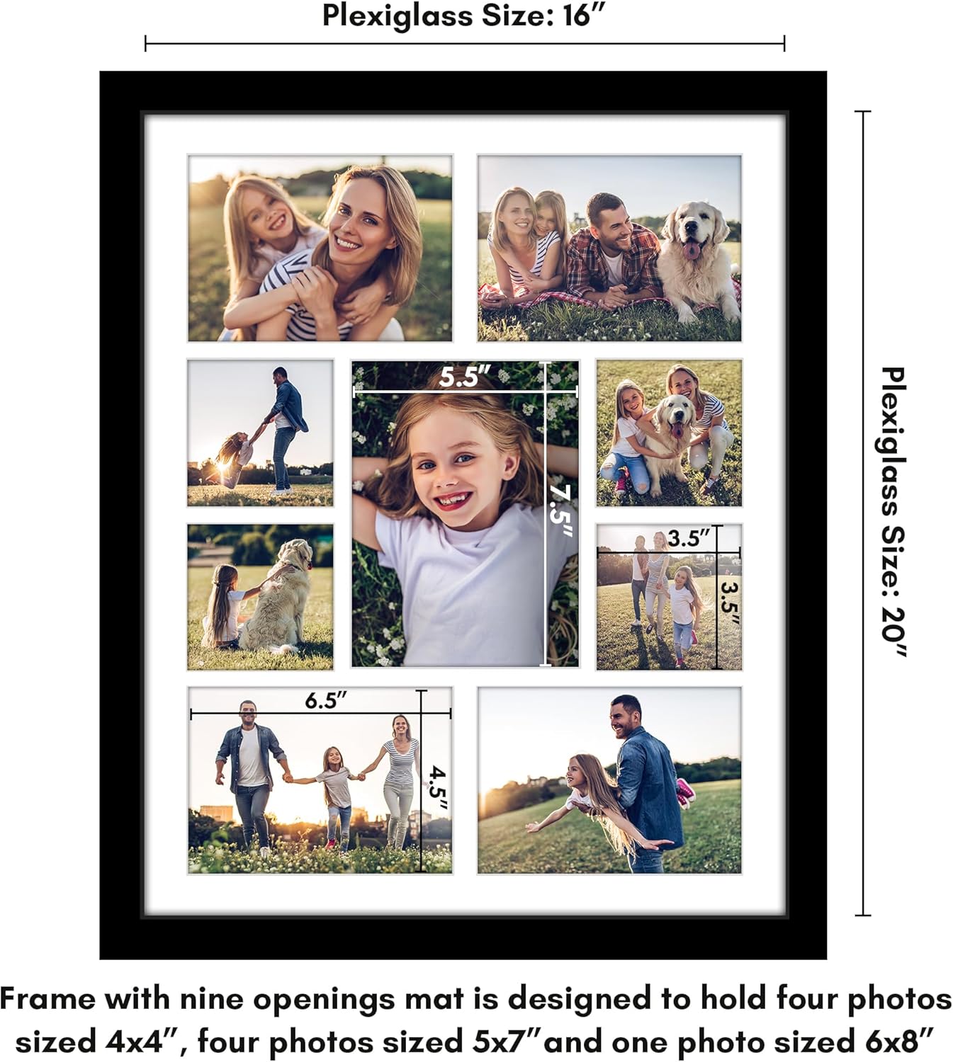 Americanflat 4x6 Collage Picture Frame with Polished Plexiglass - Multi Picture Frames Fit Sixteen 4x6 Photos or Use as One 18x26 Poster Frame for Wall Display - Signature Collection - Black