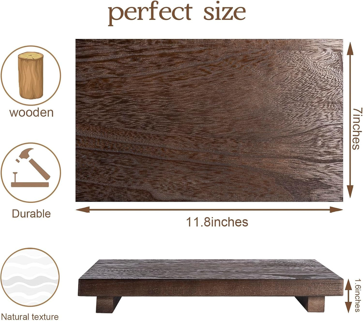 zoocatia Small Wood Tray Pedestal Stand Farmhouse Bathroom Decor Decorative Wooden Riser Kitchen Soap Dish Holder for Vanity, Counter, Sink, Brown
