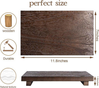 zoocatia Small Wood Tray Pedestal Stand Farmhouse Bathroom Decor Decorative Wooden Riser Kitchen Soap Dish Holder for Vanity, Counter, Sink, Brown