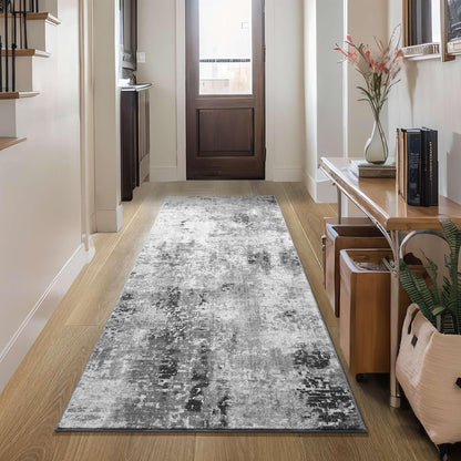 Ompaa 2x6 Rug Runners for Hallways Kitchen Runner Rug Non Slip Washable Grey Long Runner Rugs with Rubber Backing Soft Abstract Carpet Runner for Hallways, Kitchen, Bedroom, Bathroom, Entryway - Colors A
