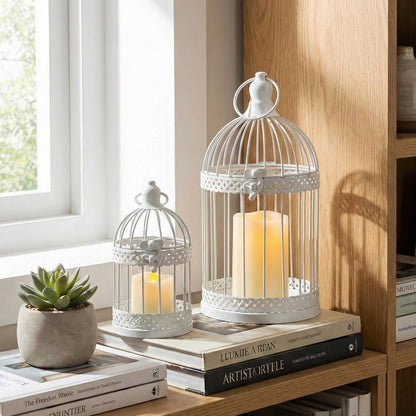Vela Lanterns Bird Cage Decor Candle Holder Lantern Decorative Wedding Table Centerpiece Decorations, White, Small, Set of 4