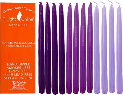 D'light Online White Taper Candles, 10 Inch Premium Quality Candles Hand-Dipped Tapered Candles, Dripless, Smokeless and Unwrapped Bulk Pack for Events - Set of 12 (10 Inch, White)