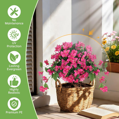 2Pack 4FT Artificial Bougainvillea Topiary Trees for Outdoor, Fake Silk Flowers Plants Bushes with Ground Spike, Faux UV Resistant Shurbs Trees for Outside,Front Porch,Patio,Balcony Decor