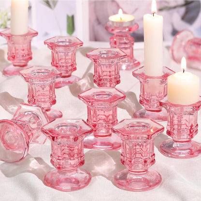 Lanttu Candlestick Holders Bulk, 12 Pcs Glass Candle Holders Set Clear, Crystal Taper Candle Holder for Wedding, Table Centerpiece, Home Decoration