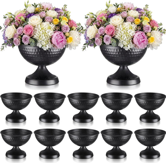 6 Pcs Gold Urn Vases for Centerpieces 6 Inch Hammered Compote Bowl Vases Set for Wedding Vintage Metal Vase Table Decoration with Anti-Slip Mat for Christmas Anniversary Party
