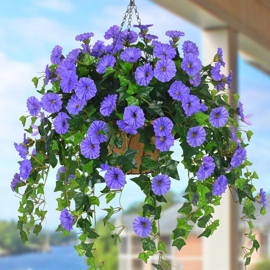 Waipfaru Artificial Hanging Baskets with Flowers, Fake Hanging Plants Outdoors, Urn Fillers for Outside Summer Decor (Fuchsia)
