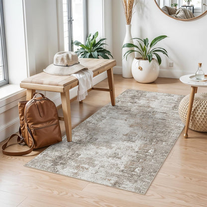 2x3 Washable Non-Slip Area Rug - Soft Low Pile Throw Rug for Kitchen Entryway Bedroom - Modern Indoor Door Mat with Rubber Backing (Beige Grey) - Colors B