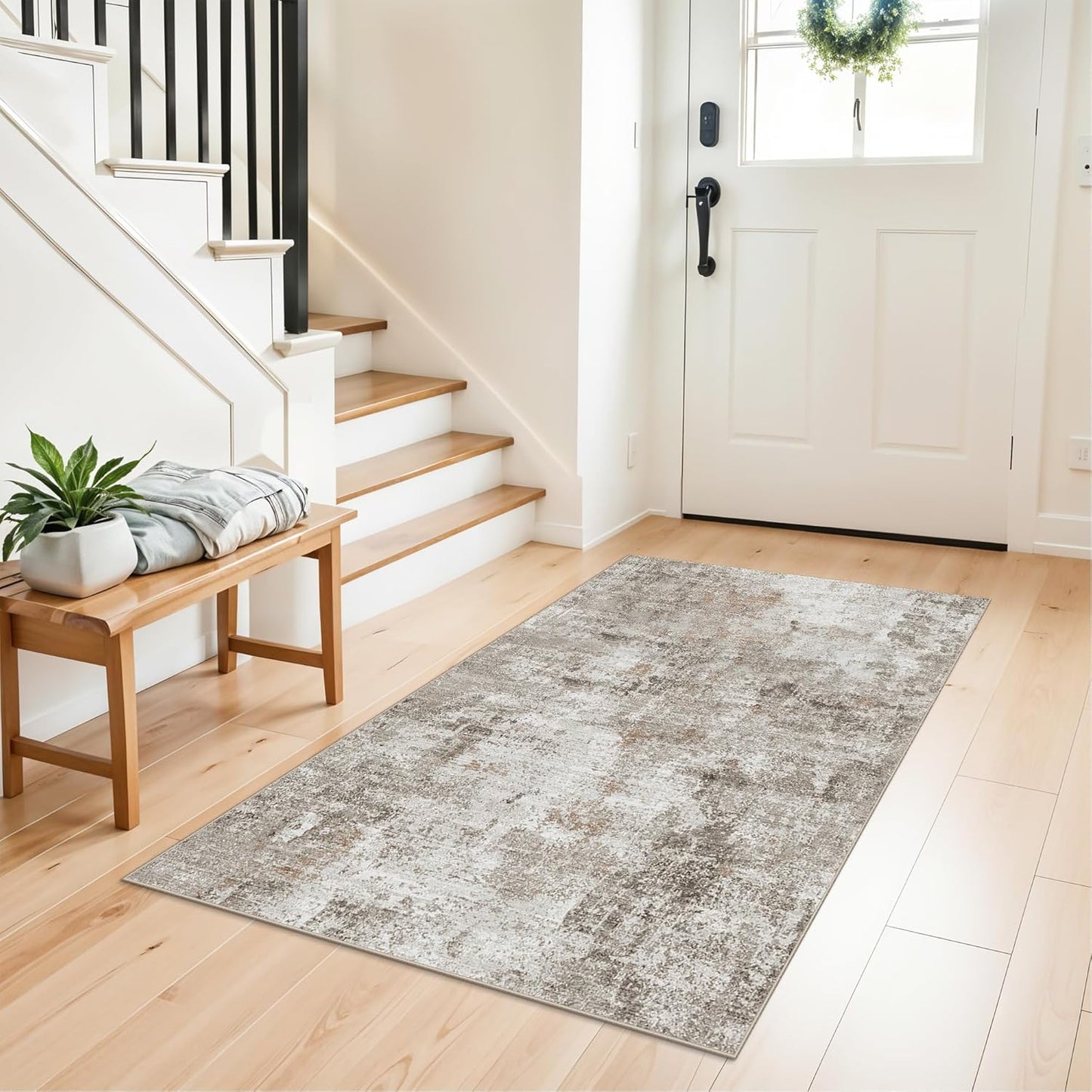 2x3 Washable Non-Slip Area Rug - Soft Low Pile Throw Rug for Kitchen Entryway Bedroom - Modern Indoor Door Mat with Rubber Backing (Beige Grey) - Colors B