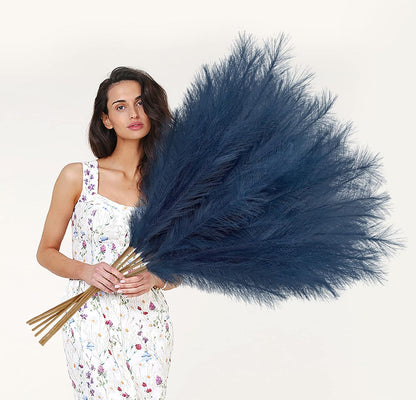 Ouddy Decor 8 Pcs Faux Pampas Grass Decor 38''/97cm Tall Artificial Large Pompous Pompas Floral Fluffy Fake Plants Floor Vase Filler for Wedding Kitchen Home Boho Decorations, Mixed Beige