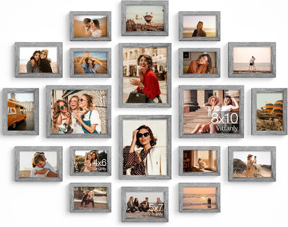 Vittanly 20 Pack Picture Frames Collage Wall Decor, Multi Sizes Including 4pcs 8x10, 8pcs 5x7 and 8pcs 4x6 Photo Frames, Gallery Frame Set for Wall or Tabletop Display, Black, Brown and Dark Grey