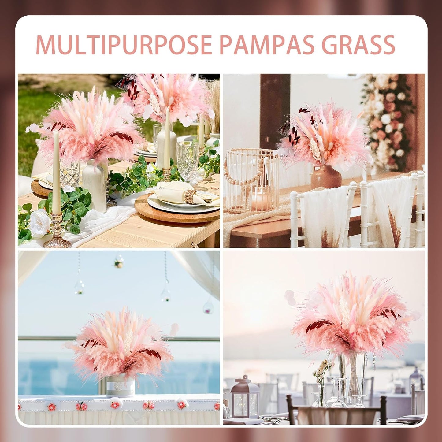 N&T NETING Dried Pampas Grass Decor- White Pampas Grass, Brown Pampas, Bunny Tail, Reed, Fluffy Dried Pompas Grass Flower for Home Wedding Table Vase Boho Modern Decor, 75Pcs
