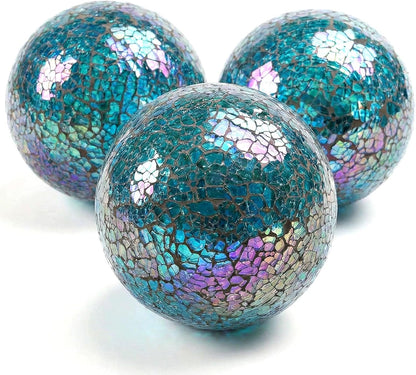 DomeStar 3PCS Decorative Balls, Mosaic Glass Orbs Centerpiece Balls 4inch Gold Orbs for Decorate Bowls Vases Tables Wedding Party