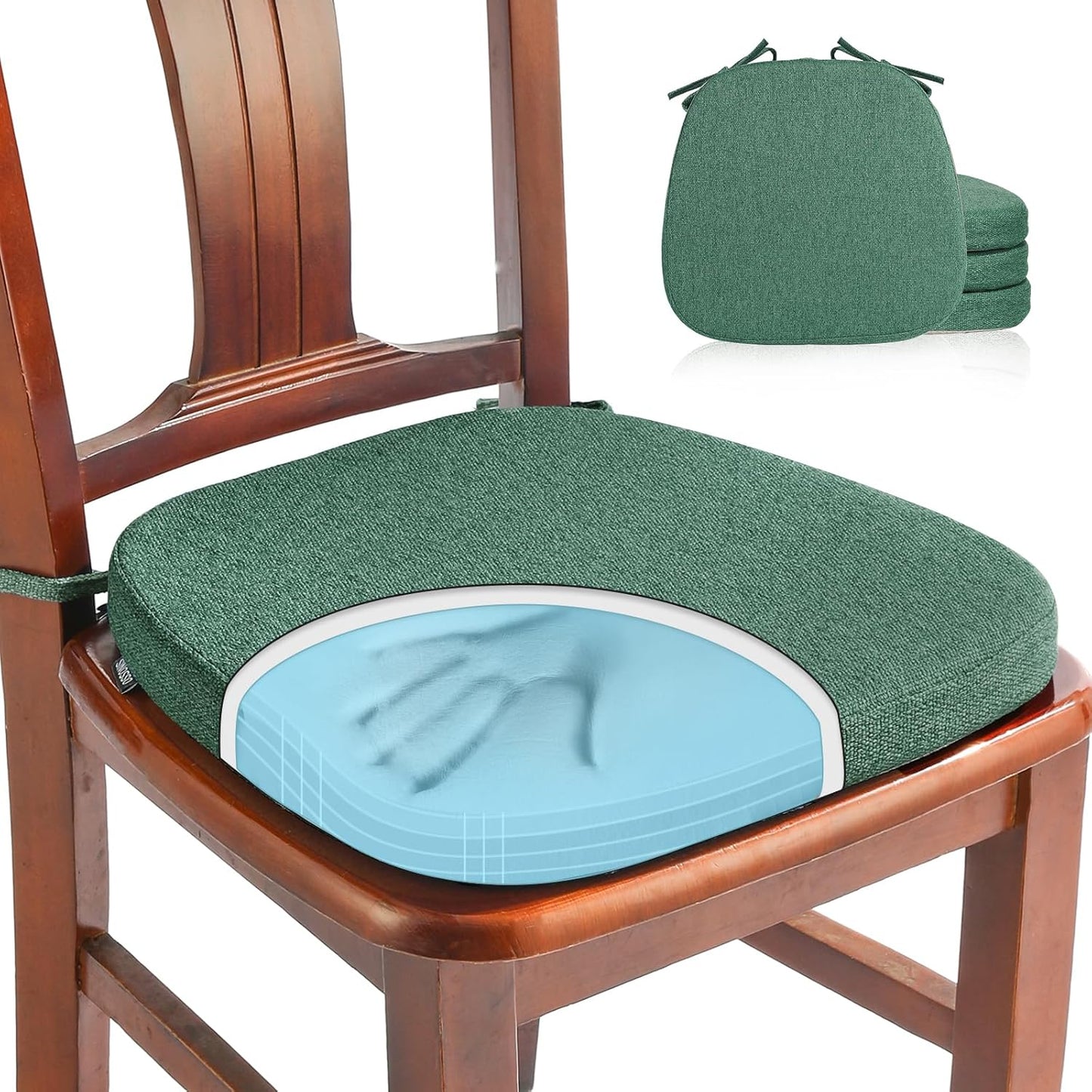 SINOSSO 1 Pack Memory Foam Chair Cushions for Dining Chair, Friendly Woven Fabric 16" U-Shape Comfortable Kitchen Chair Pad, Removable Slip Resistant Seat Cushion (1 Piece, Blue)