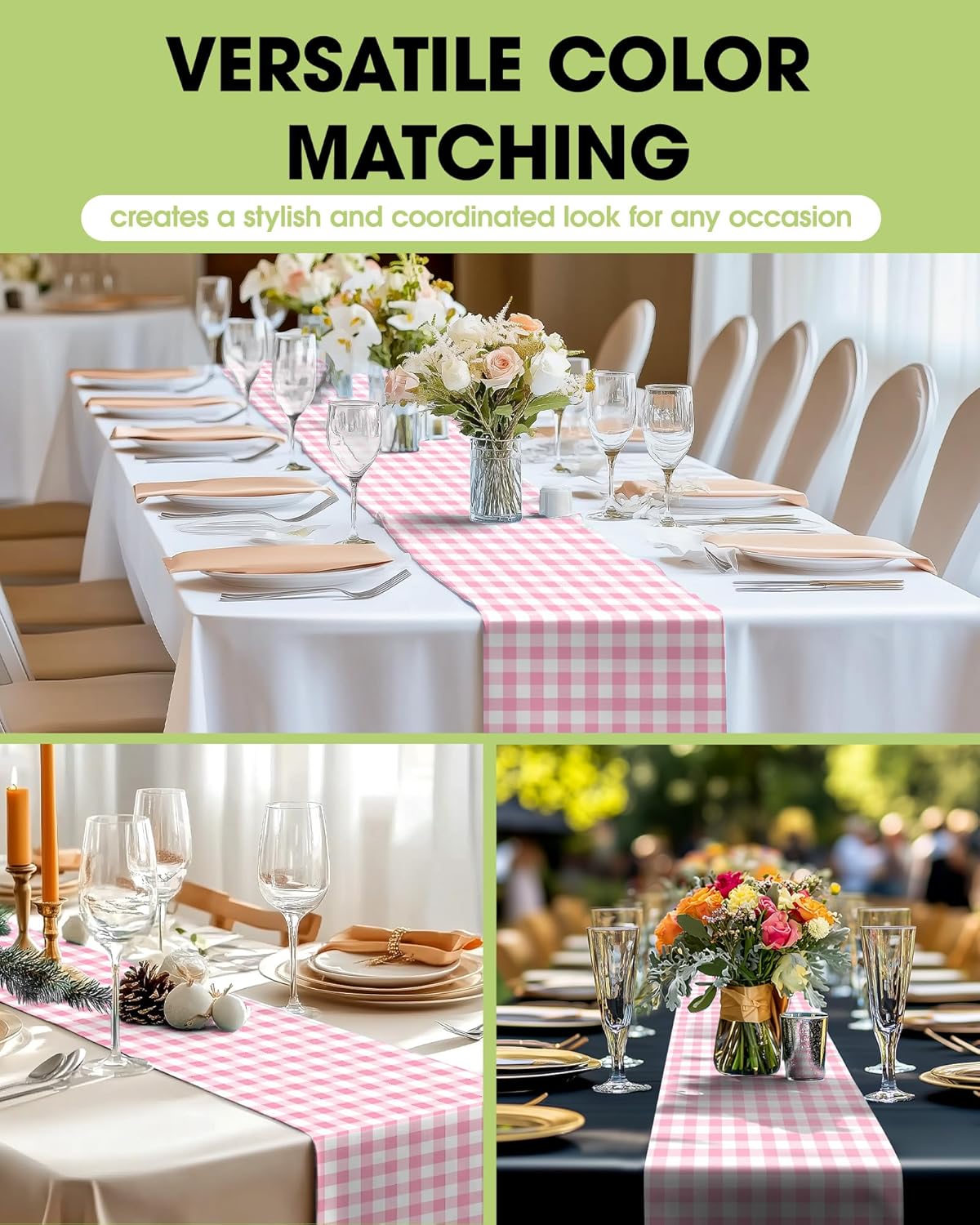 Pureegg Gold Plastic Table Runners - 10 Pack, 14'' x 108'', Water Resistant & Disposable Centerpiece Decorations for Table Cloth, Wedding, Birthday, Holiday, Baby Shower, Party, Home Decor