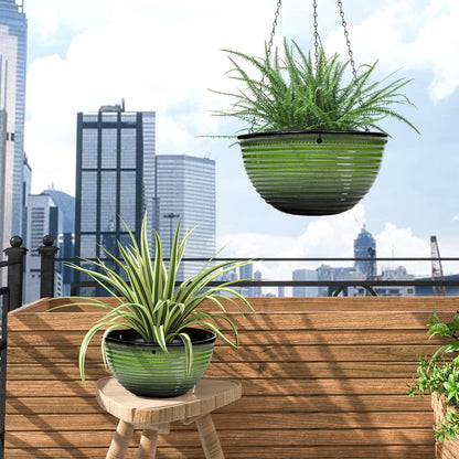 Vanslogreen 2 Pack Hanging Planters for Indoor Outdoor Plants, 10 Inch Hanging Planter with Drainage Hole & Plug Glazed Hanging Baskets Flower Pots for Garden Home (Blue)