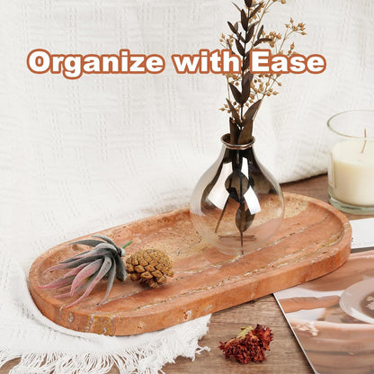 Koville Italian Travertine Tray, 12"x6" Vanity Decorative Marble Tray for Countertop, Catchall Tray for Perfume, Candles, Jewelry Dish Tray