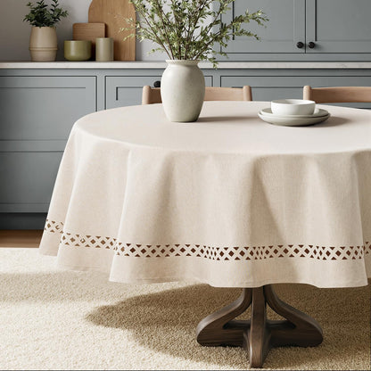 MIULEE Beige Rectangle Linen Polyester Tablecloth with Decorative Cutouts Spring Waterproof Stain Resistant & Shrink-Proof Table Cloth 52x70 inch Farmhouse Style for Dining Wedding and Outdoor